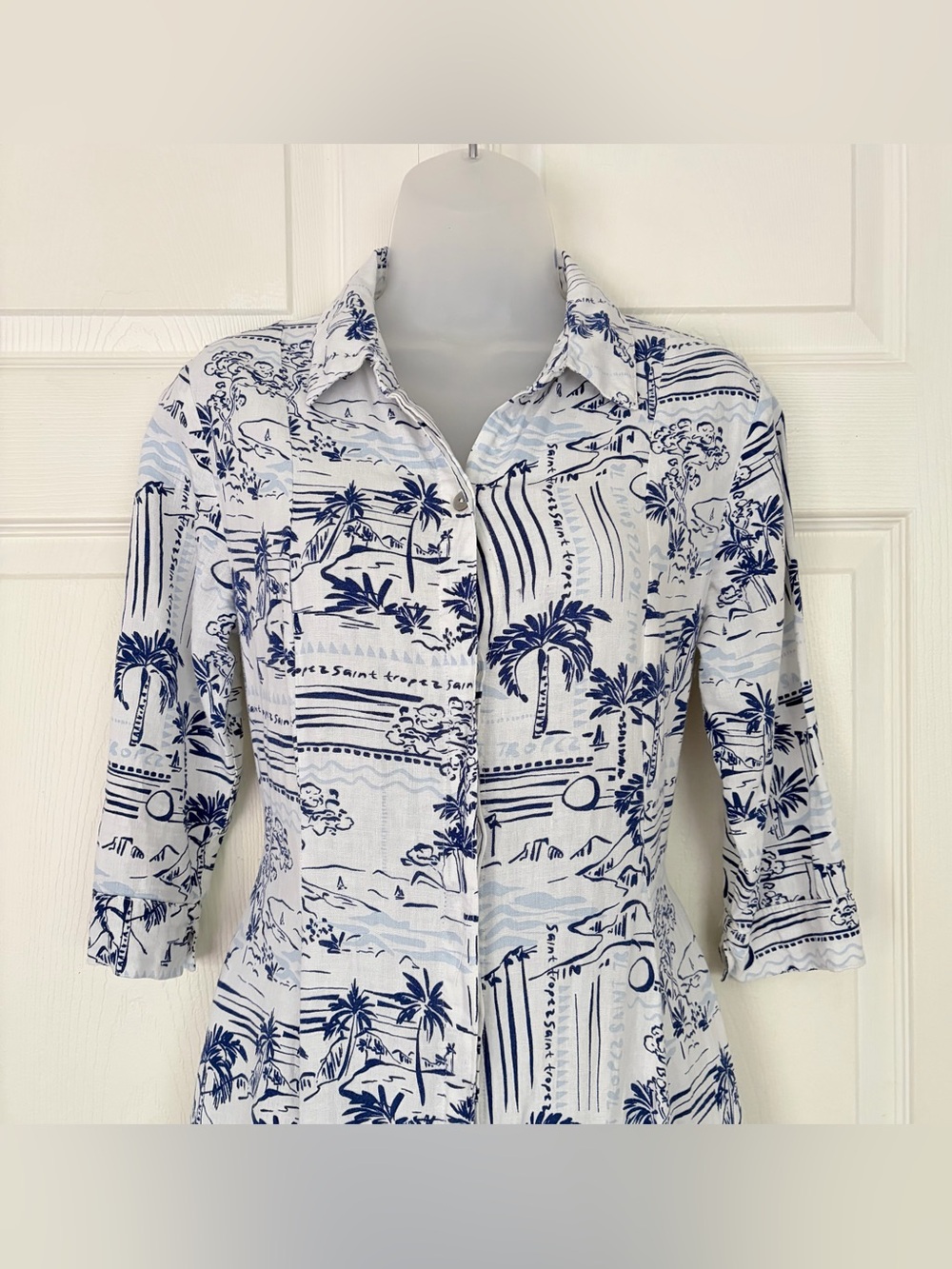 Calypso St. Barth Saint Tropez Linen Coastal Resort Midi Button Down Dress XS - Picture 3 of 16